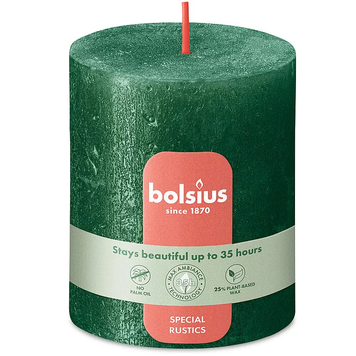 Bolsius Rustiek Shimmer Stompkaars 80/68 Pine Green