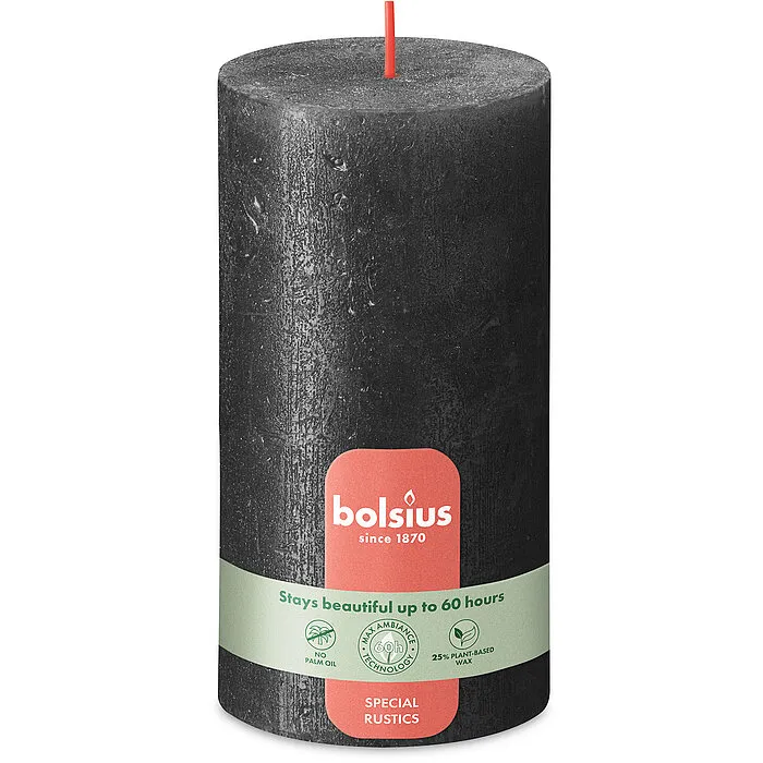 Bolsius Rustiek Shimmer Stompkaars 130/68 Antraciet