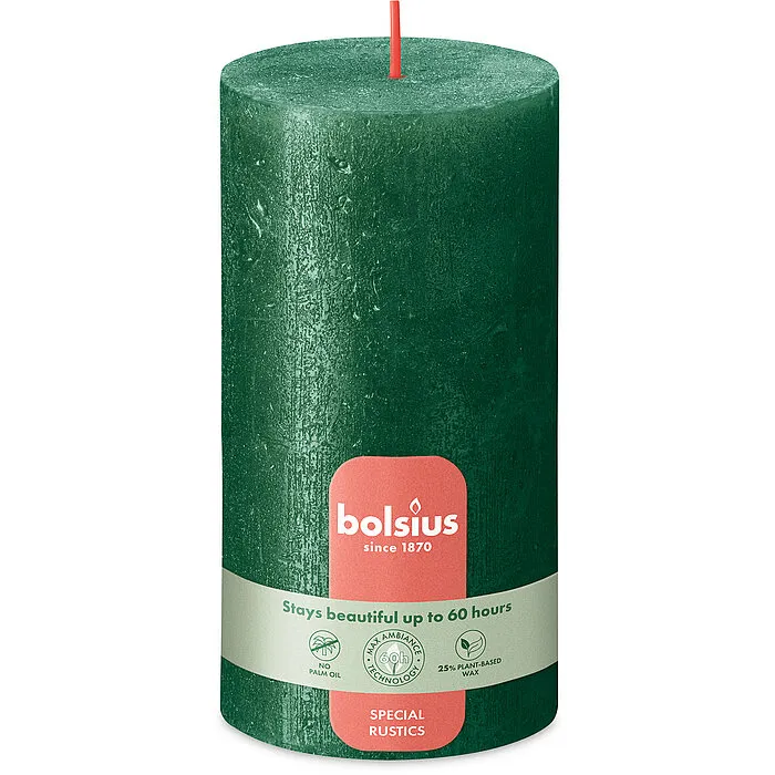 Bolsius Rustiek Shimmer Stompkaars 130/68 Pine Green