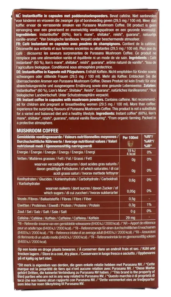 Purasana Hot Drinks Mushroom Coffee Caps Bio (16 x 1,5 gr)