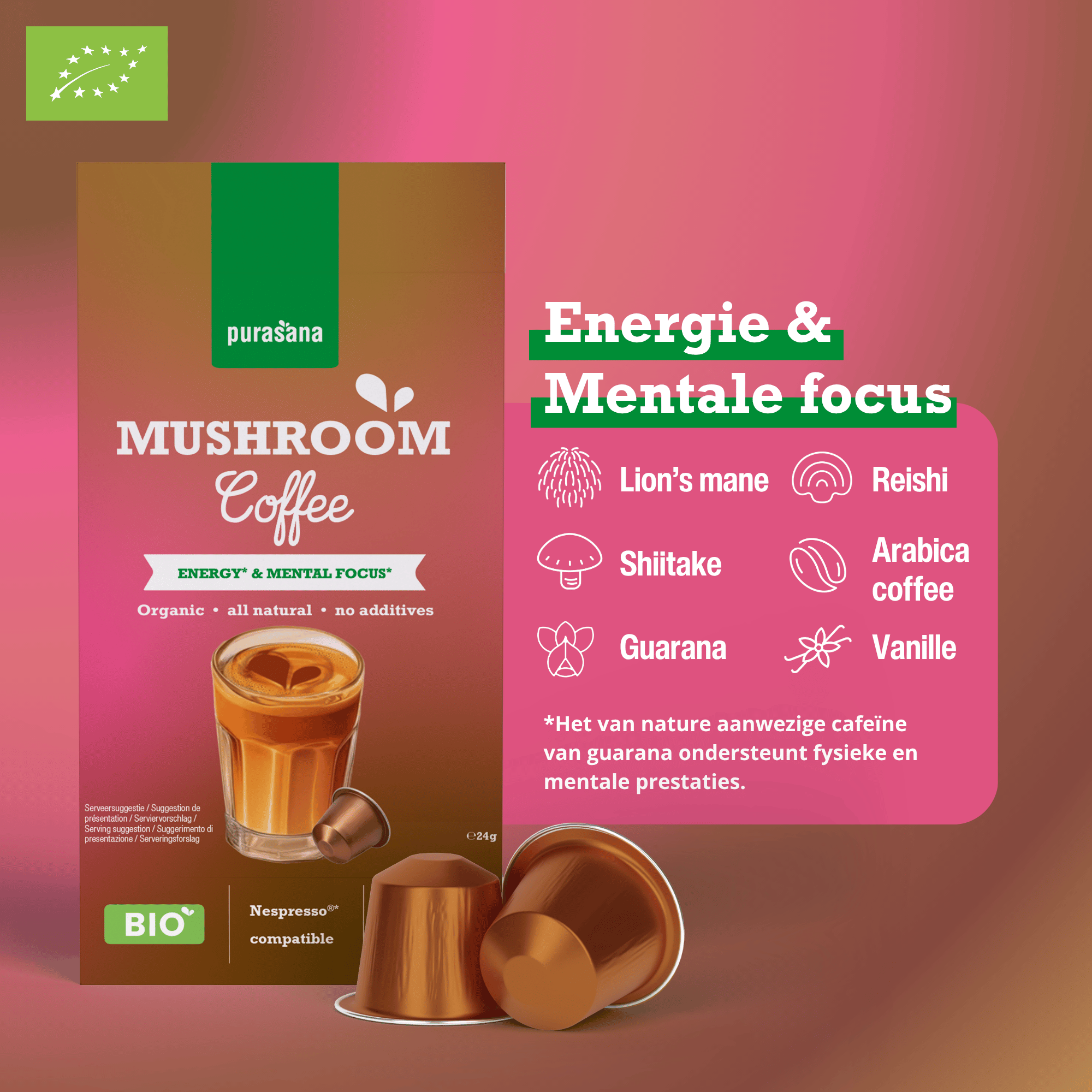 Purasana Hot Drinks Mushroom Coffee Caps Bio (16 x 1,5 gr) - image 3