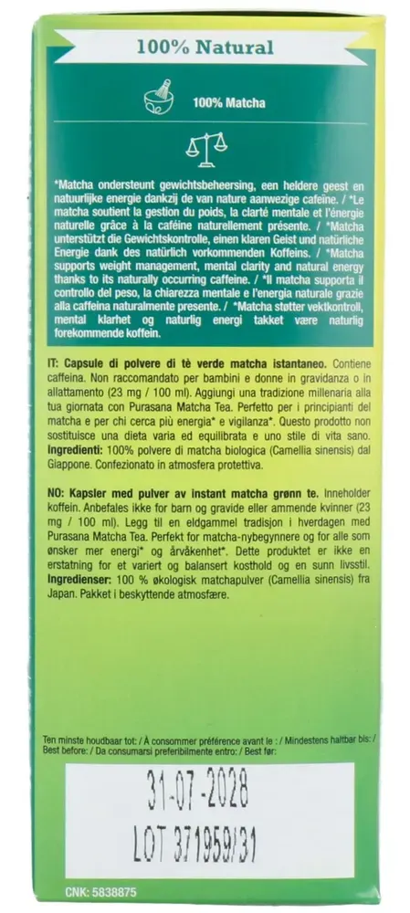 Purasana Hot Drinks Matcha Tea Caps Bio (16 x 1 gr)