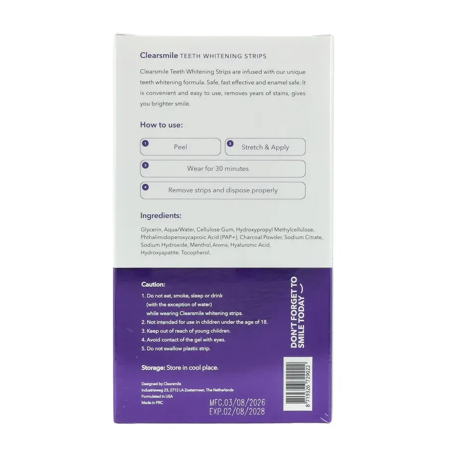 Clearsmile Pap + Charcoal Teeth Whitening Strips Strawberry Flavor (14 stuks)