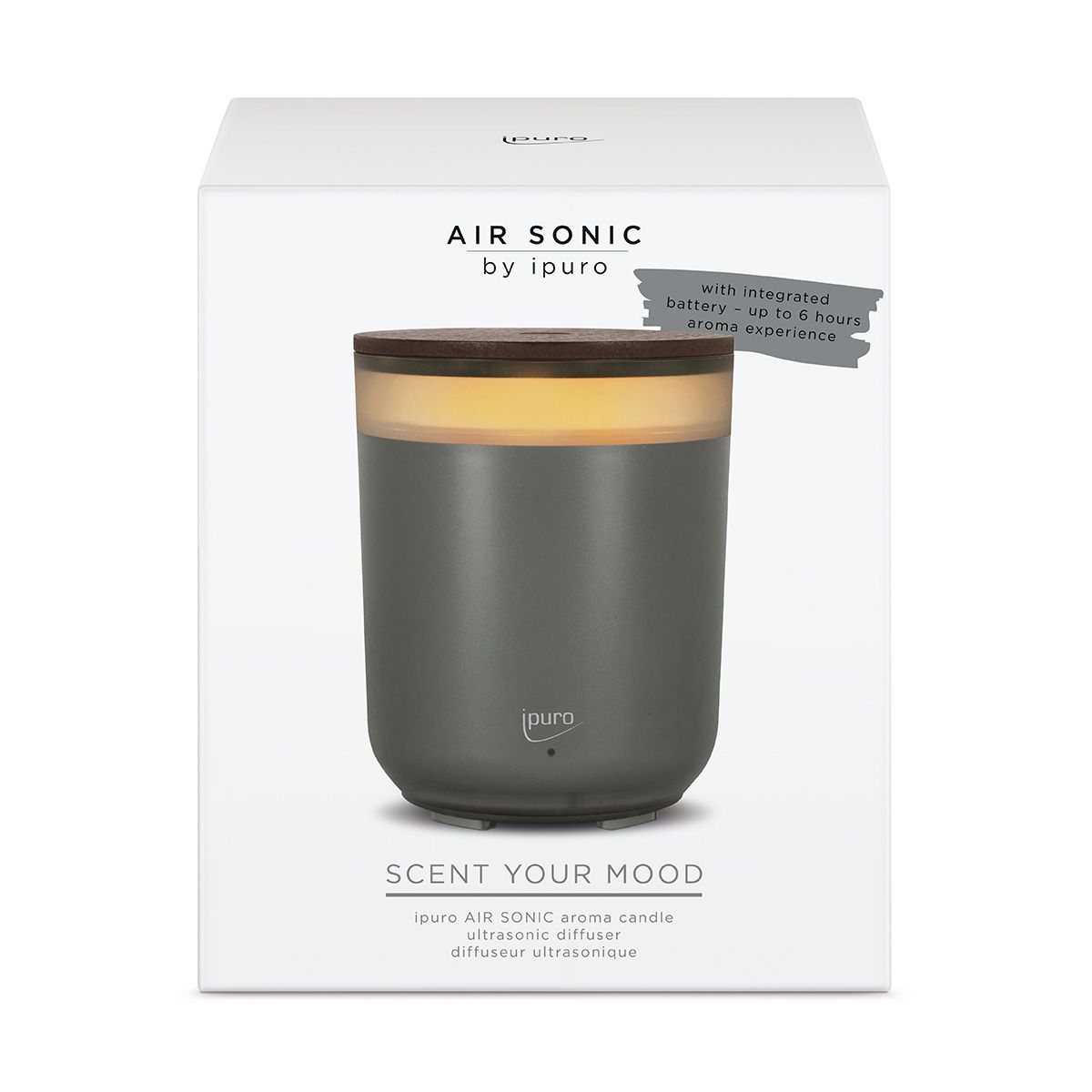 Ipuro Air Sonic Aroma Kaars Grijs (1 stuk)