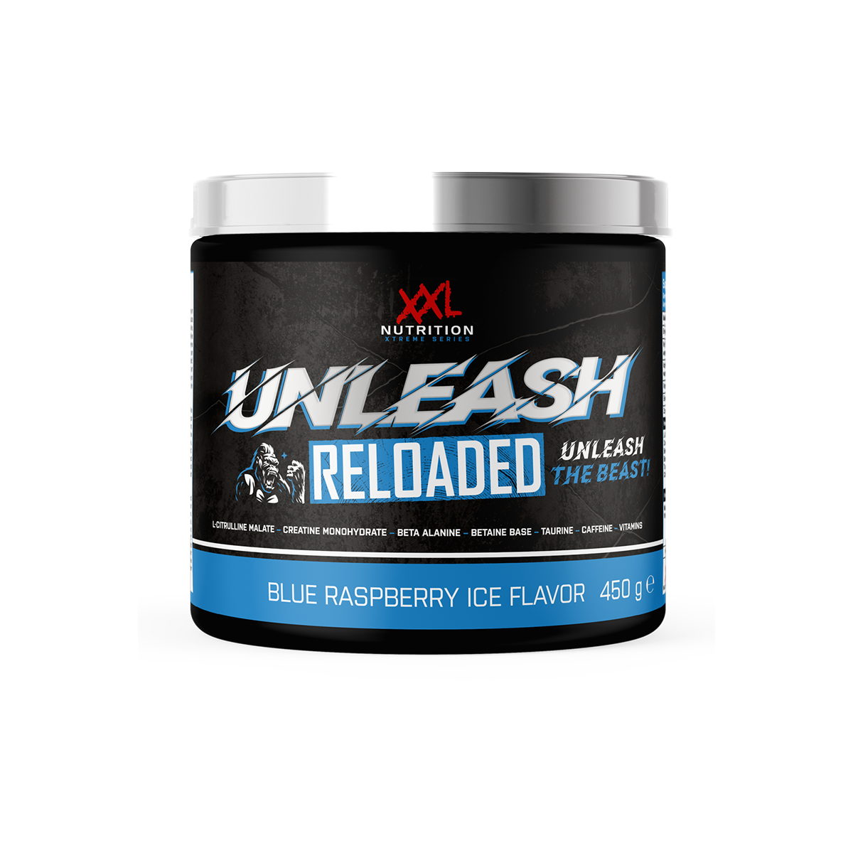 XXL Nutrition Unleash Reloaded - Pre Workout - Blue Raspberry Ice (450 gr)