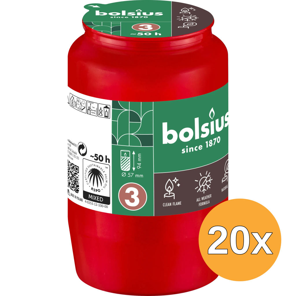 20x Bolsius Herdenkingslicht Compo Nr 3 Rood (1 stuk)