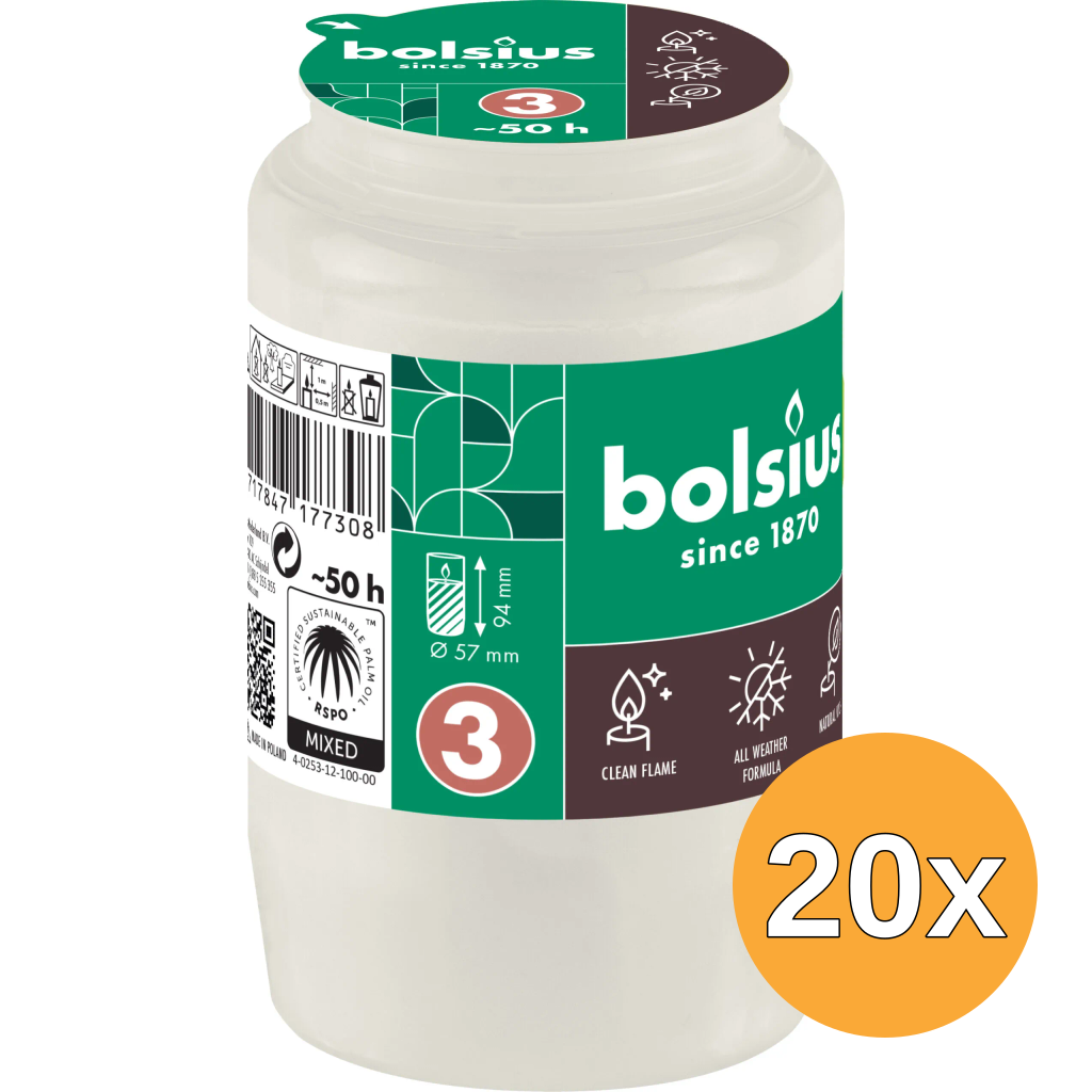 20x Bolsius Herdenkingslicht Compo Nr 3 Transparant (1 stuk)