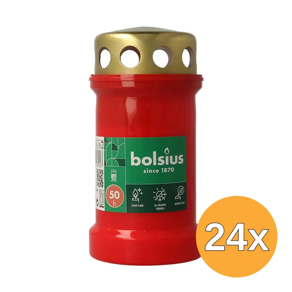24x Bolsius Herdenkingslicht Nr3 Rood Met Deksel (1 stuk)