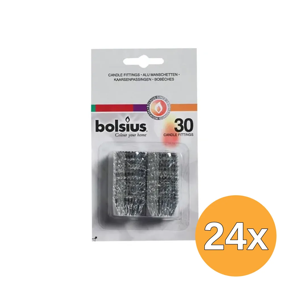 24x Bolsius Kaarsaanpassing Zilver Blisterverpakking (30 stuks)