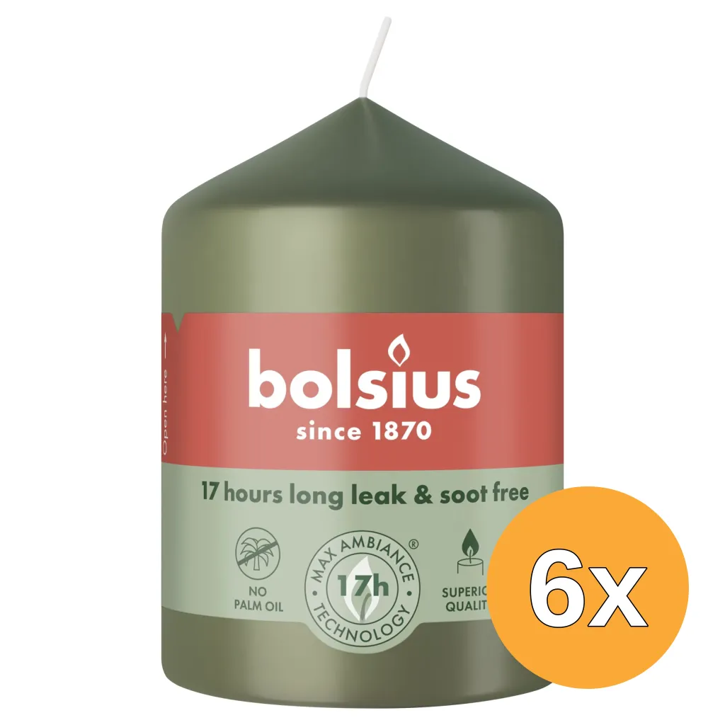 6x Bolsius Stompkaars 80/58 Fresh Olive (1 stuk)