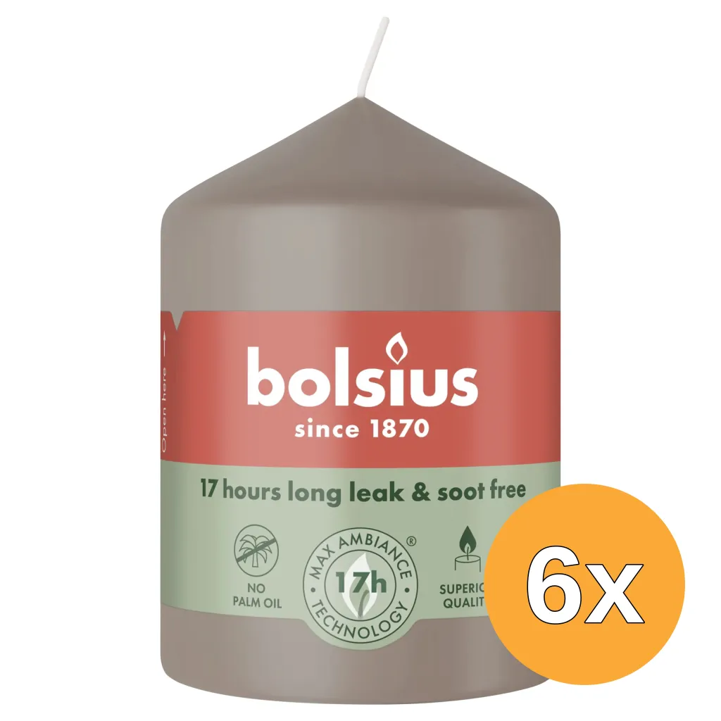 6x Bolsius Stompkaars 80/58 Light Taupe (1 stuk)