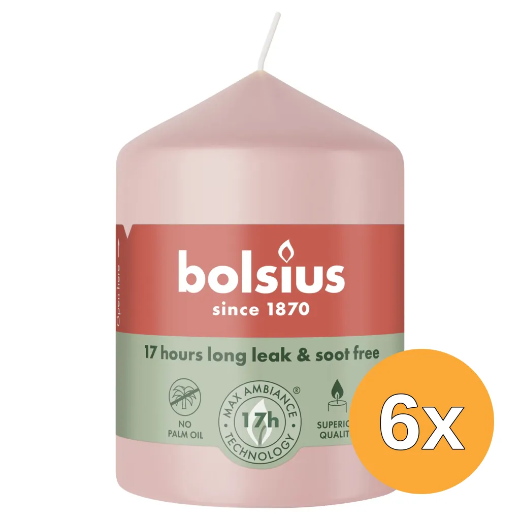 6x Bolsius Stompkaars 80/58 Misty Pink (1 stuk)