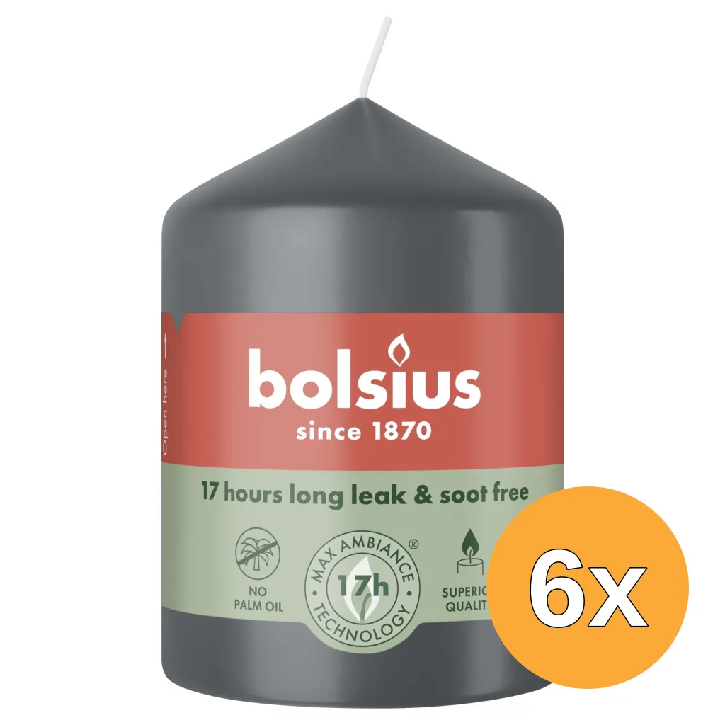 6x Bolsius Stompkaars 80/58 Stormy Grey (1 stuk)