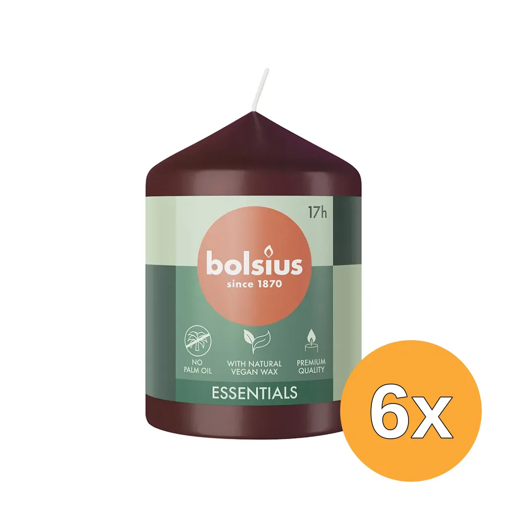 6x Bolsius Stompkaars 80/58 Velvet Red (1 stuk)
