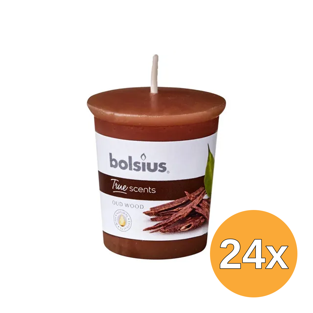24x Bolsius True Scents Votive 53/45 Rond Old Wood (1 stuk)