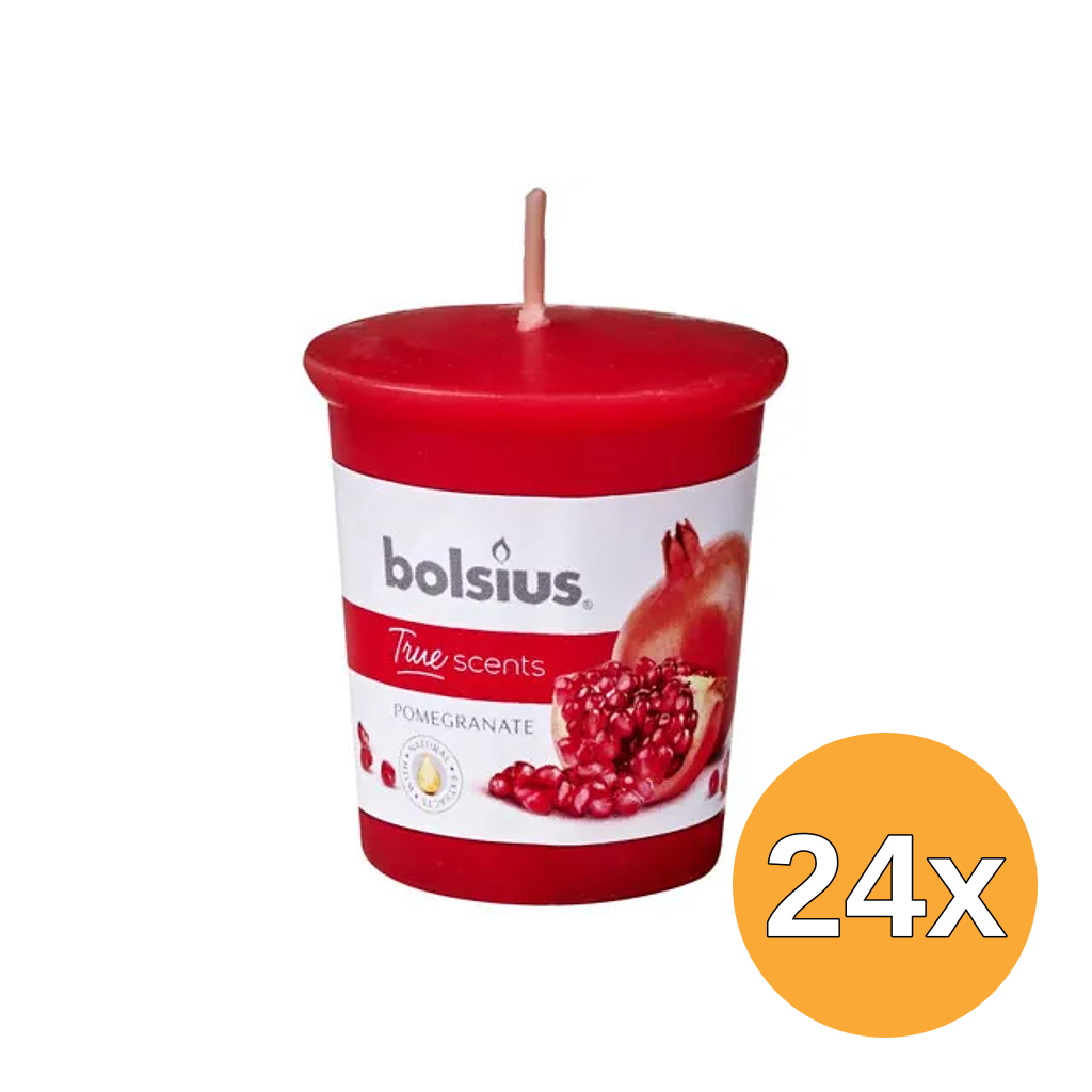 24x Bolsius True Scents Votive 53/45 Rond Pomegranate (1 stuk)
