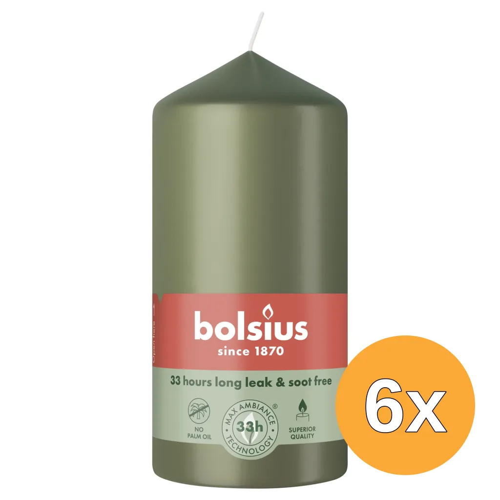 6x Bolsius Stompkaars 120/58 Fresh Olive (1 stuk)
