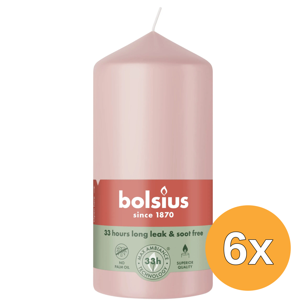 6x Bolsius Stompkaars 120/58 Misty Pink (1 stuk)