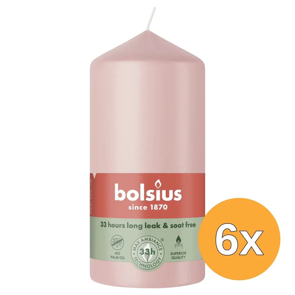 6x Bolsius Stompkaars 120/58 Misty Pink (1 stuk)
