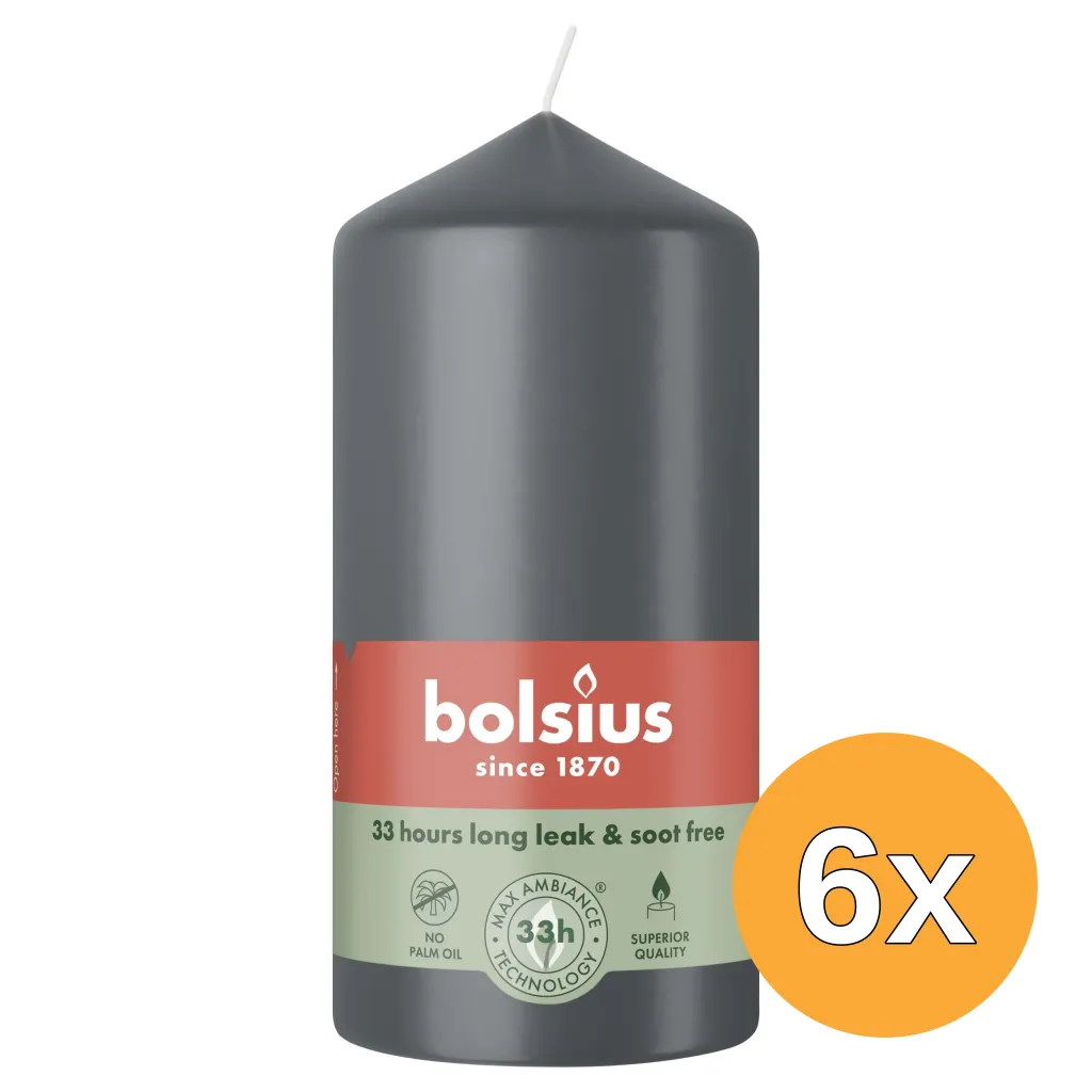 6x Bolsius Stompkaars 120/58 Stormy Grey (1 stuk)