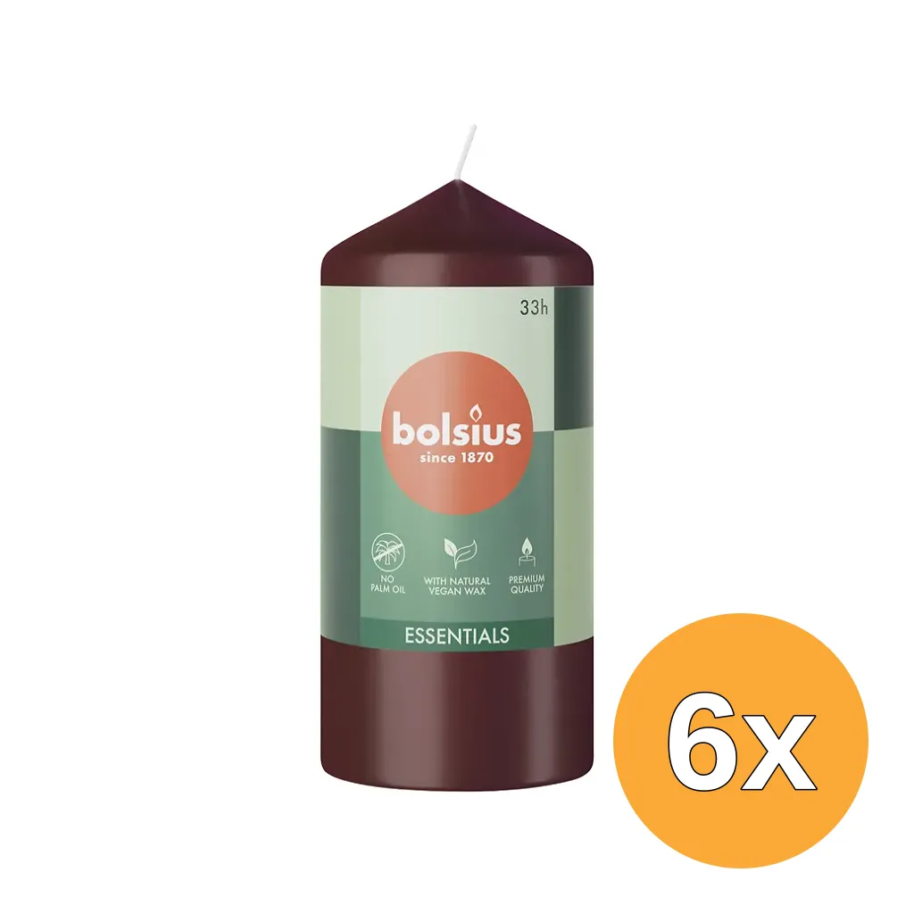 6x Bolsius Stompkaars 120/58 Velvet Red (1 stuk)