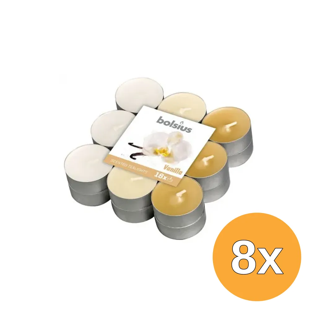 8x Bolsius Geurtheelicht Multi Colour Brick 18 Vanille (18 stuks)