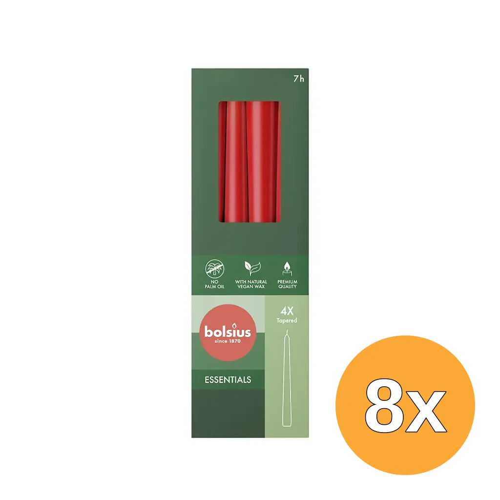 8x Bolsius Gotische Kaars 245/24 Doos 4 Delicate Red (4 stuks)
