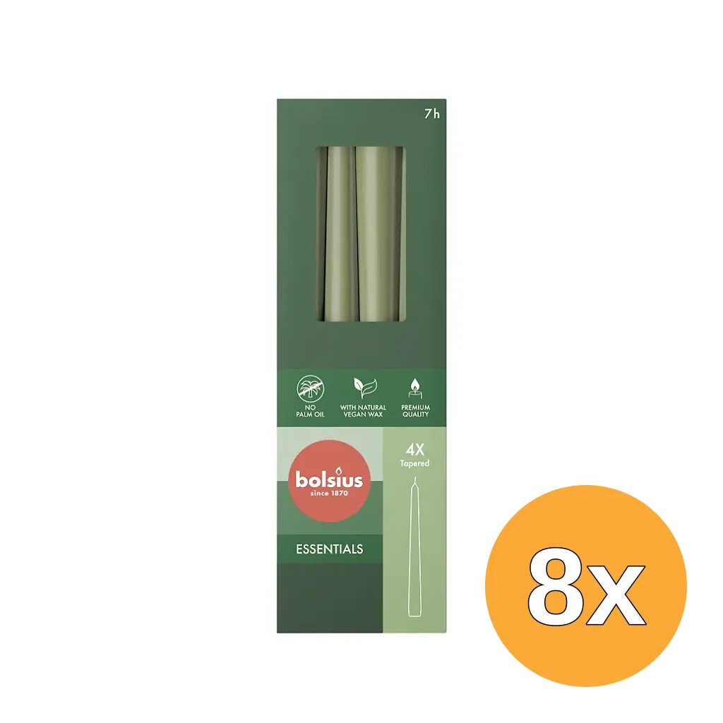 8x Bolsius Gotische Kaars 245/24 Doos 4 Olivegreen (4 stuks)
