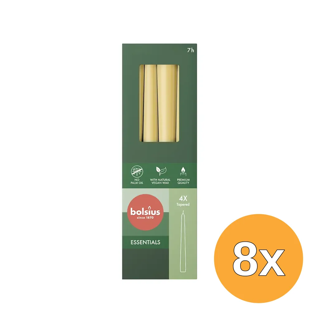 8x Bolsius Gotische Kaars 245/24 Doos 4 Oat Beige (4 stuks)