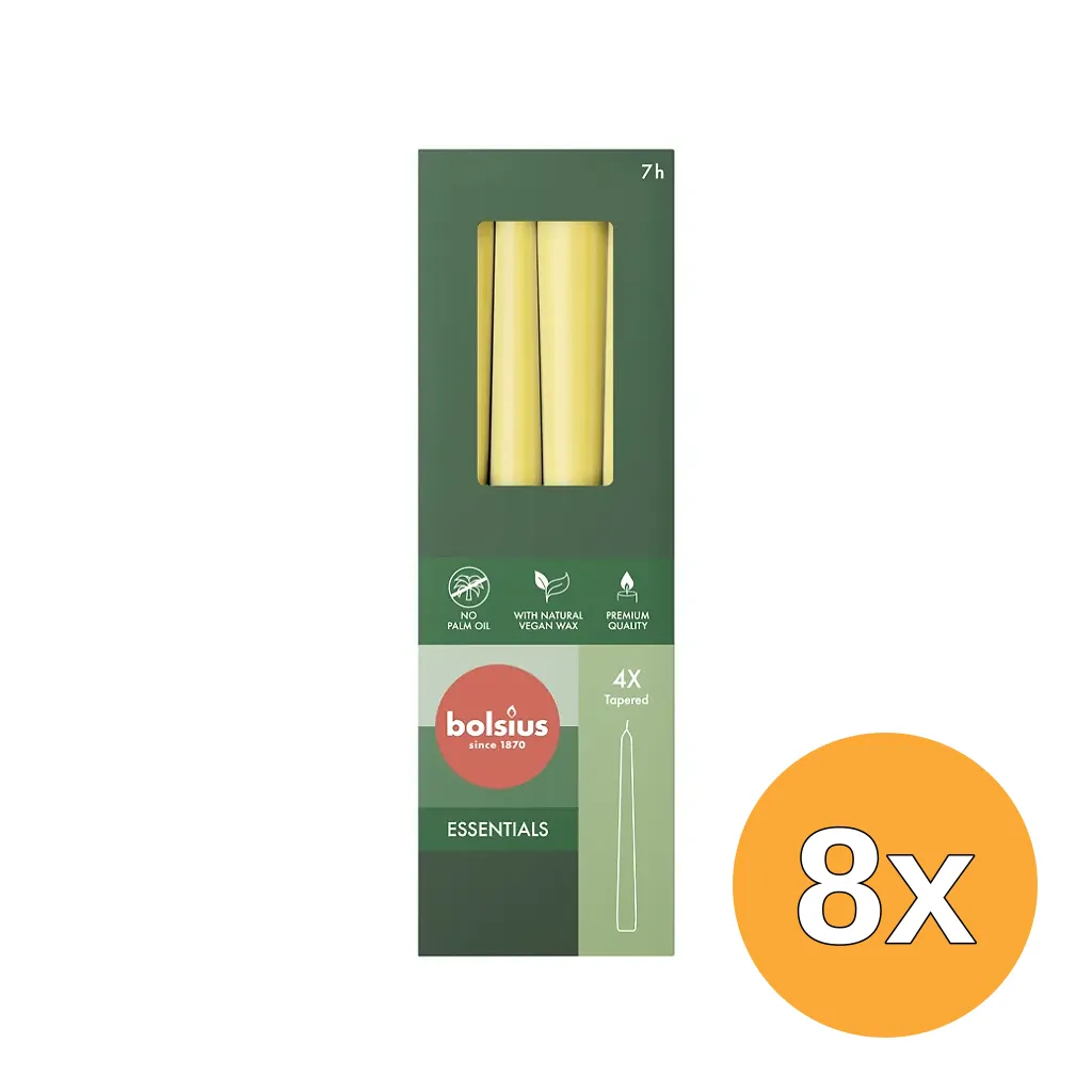 8x Bolsius Gotische Kaars 245/24 Doos 4 Sunny Yellow (4 stuks)