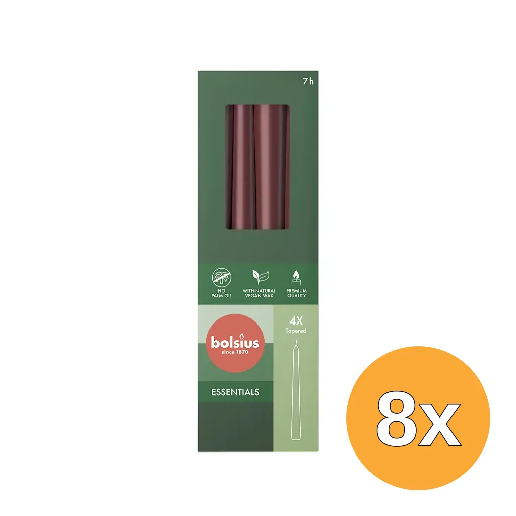 8x Bolsius Gotische Kaars 245/24 Doos 4 Velvet Red (4 stuks)