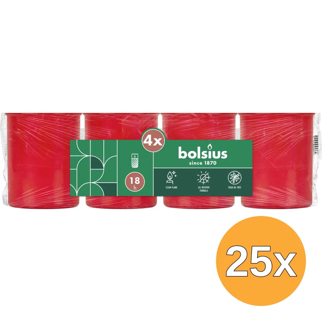 25x Bolsius Navulling 4X Nr40 Rood (1 stuk)