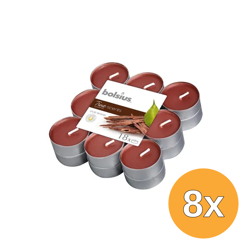 8x Bolsius True Scents Theelichten Old Wood (18 stuks)