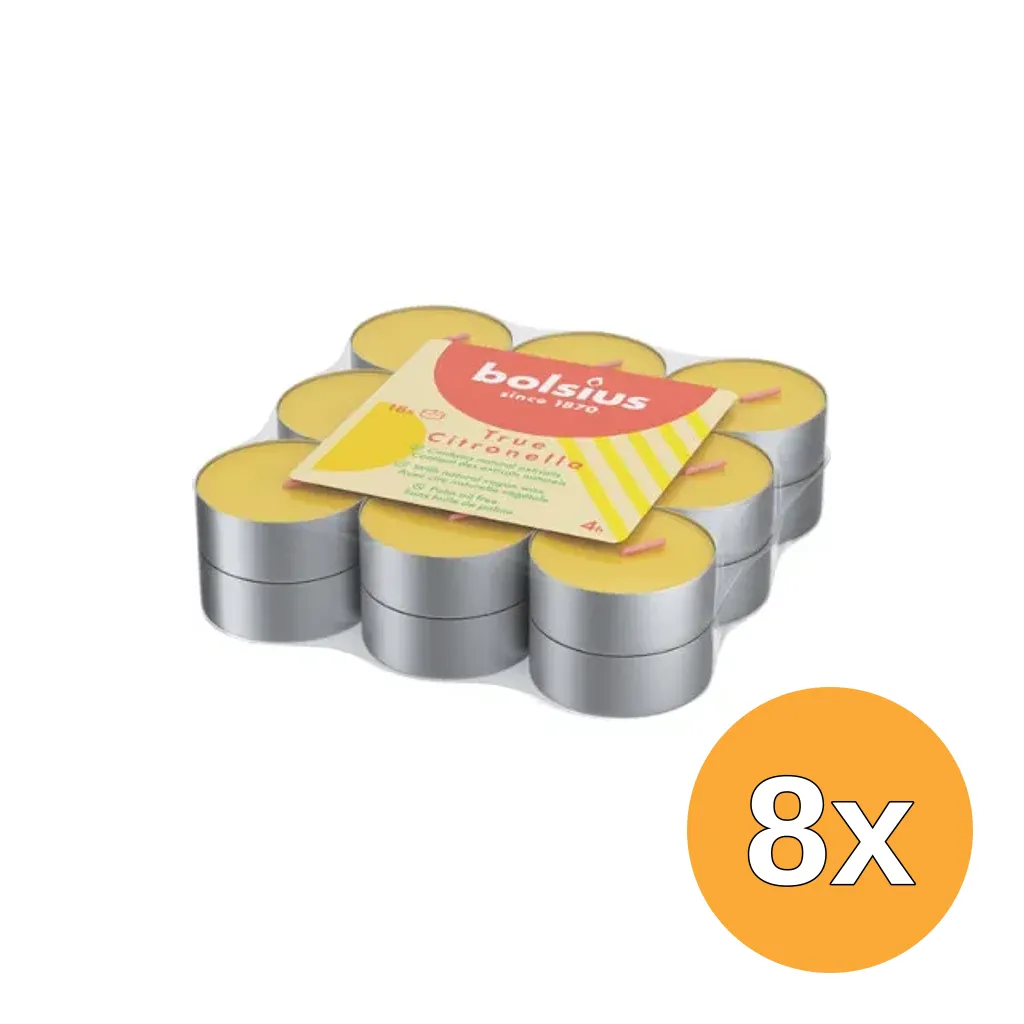 8x Bolsius True Citronella Geurtheelichten 4 Uur (9 stuks)