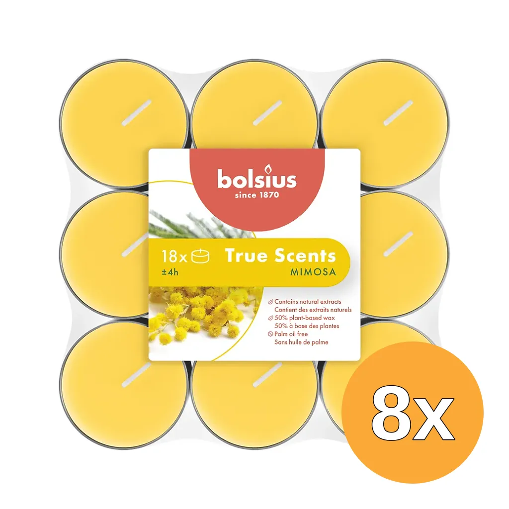 8x Bolsius True Scents Geurtheelichten 4U Mimosa (18 stuks)