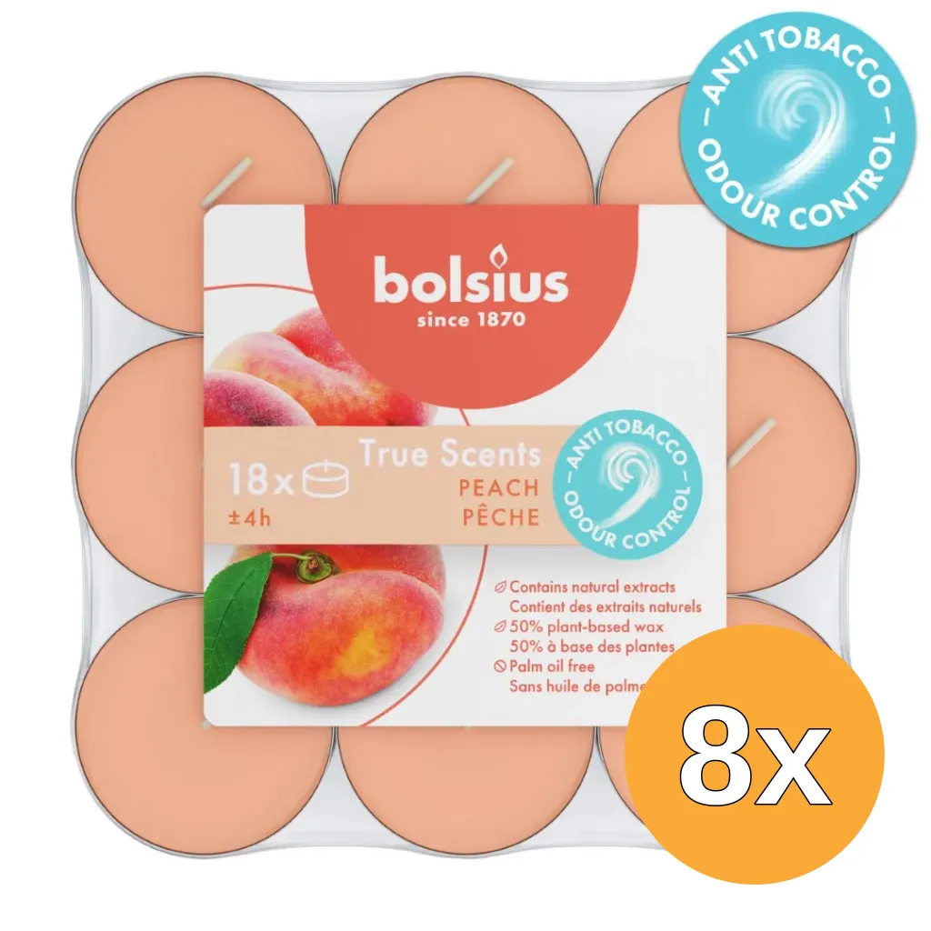 8x Bolsius True Scents Geurtheelicht Brick Perzik (18 stuks)