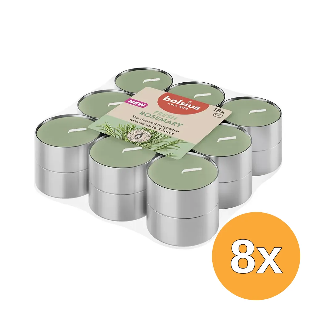 8x Bolsius Geurtheelichten 4u True Scents Rosemary (18 stuks)