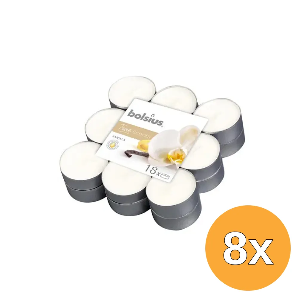 8x Bolsius True Scents Theelichten Vanille (18 stuks)