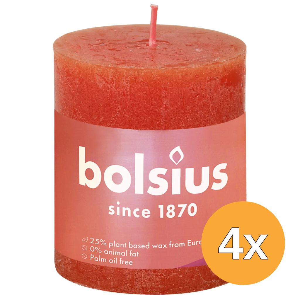 4x Bolsius Rustiekkaars 80/68 Earthy Orange (1 stuk)