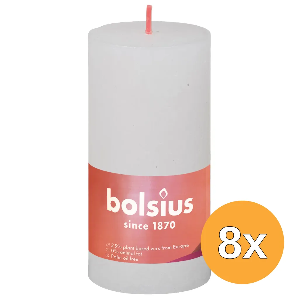 8x Bolsius Rustiekkaars 100/50 Cloudy White (1 stuk)