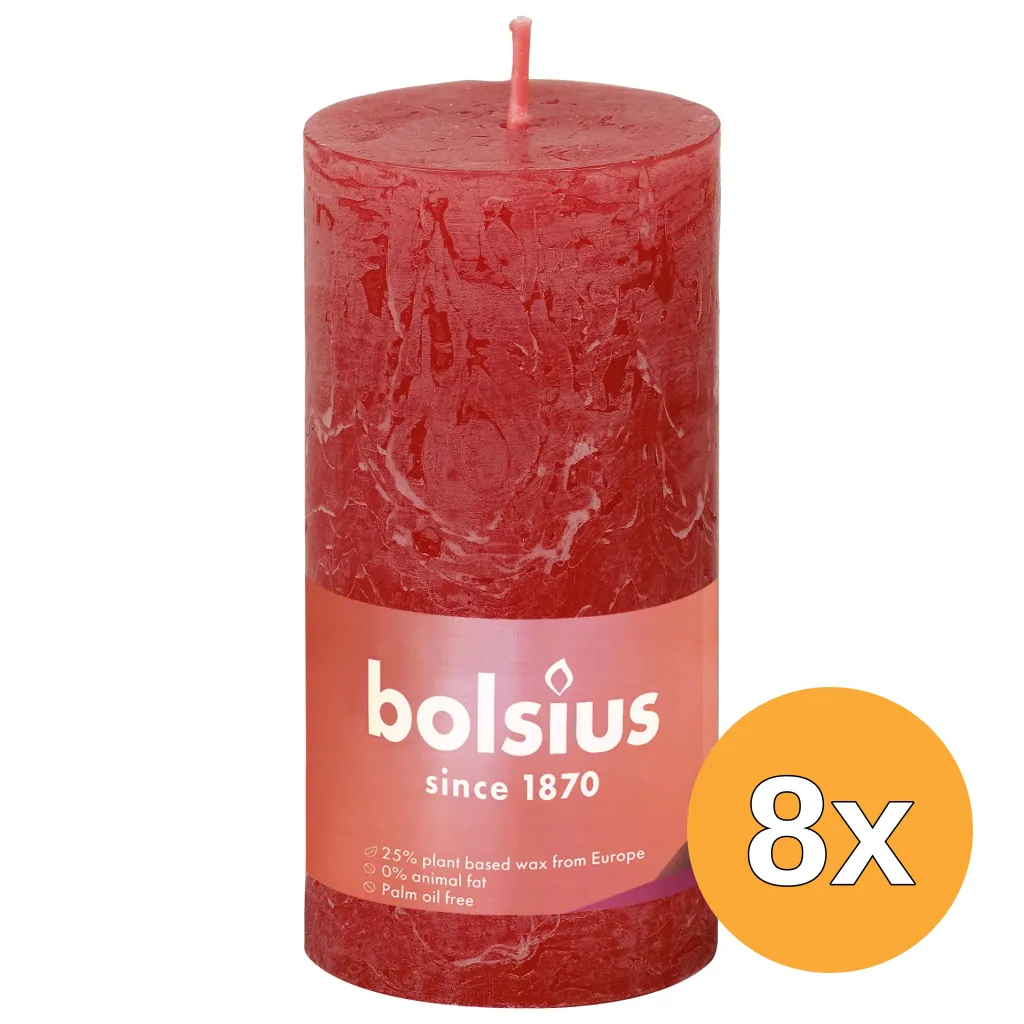 8x Bolsius Rustiekkaars 100/50 Delicate Red (1 stuk)