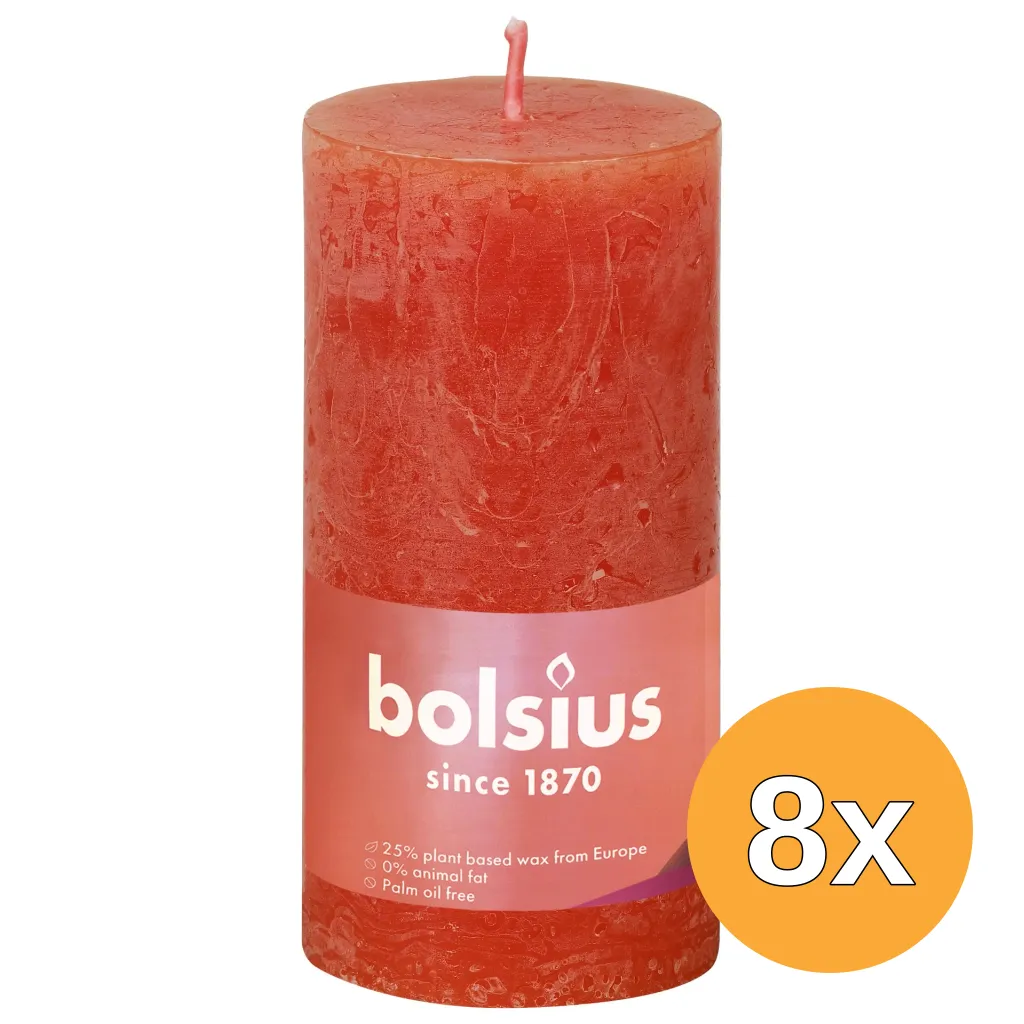 8x Bolsius Rustiekkaars 100/50 Earthy Orange (1 stuk)