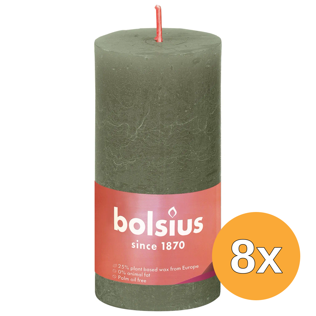 8x Bolsius Rustiekkaars 100/50 Fresh Olive (1 stuk)