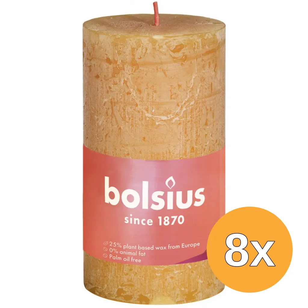8x Bolsius Rustiekkaars Shine 100/50 Honeycomb Yellow (1 stuk)