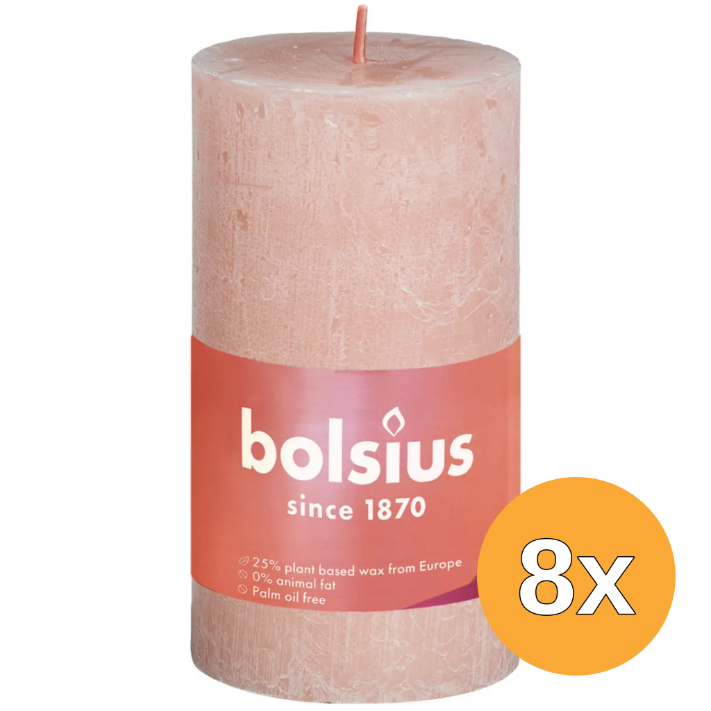 8x Bolsius Rustiekkaars Shine 100/50 Misty Pink (1 stuk)