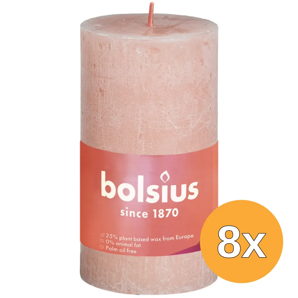 8x Bolsius Rustiekkaars Shine 100/50 Misty Pink (1 stuk)