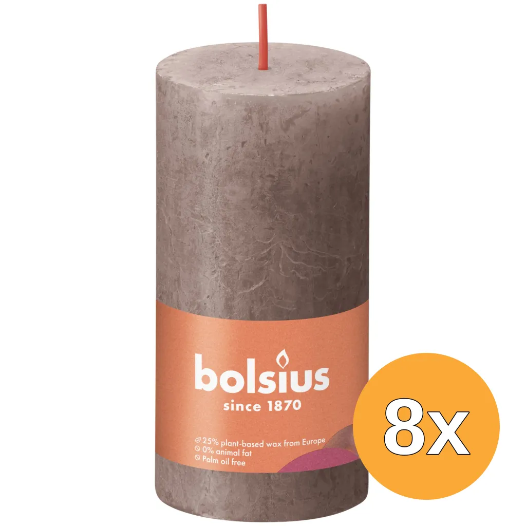 8x Bolsius Rustiekkaars 100/50 Rustic Taupe (1 stuk)