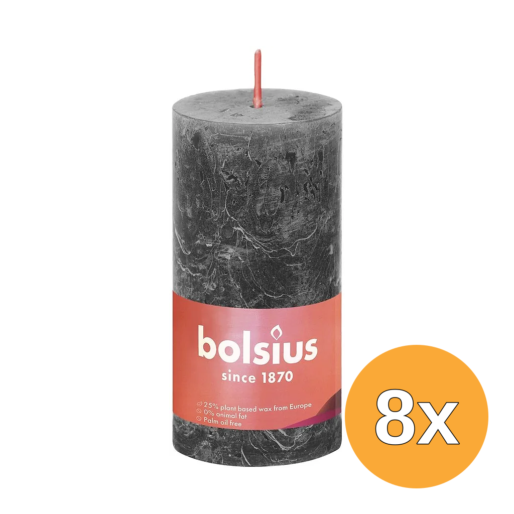 8x Bolsius Rustiekkaars 100/50 Stormygrey (1 stuk)
