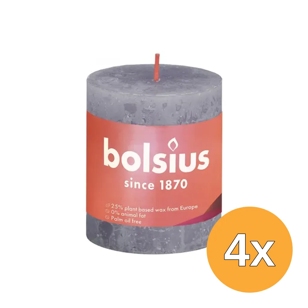 4x Bolsius Rustiek Stompkaars Shine 80/68 Frosted Lavender (1 stuk)