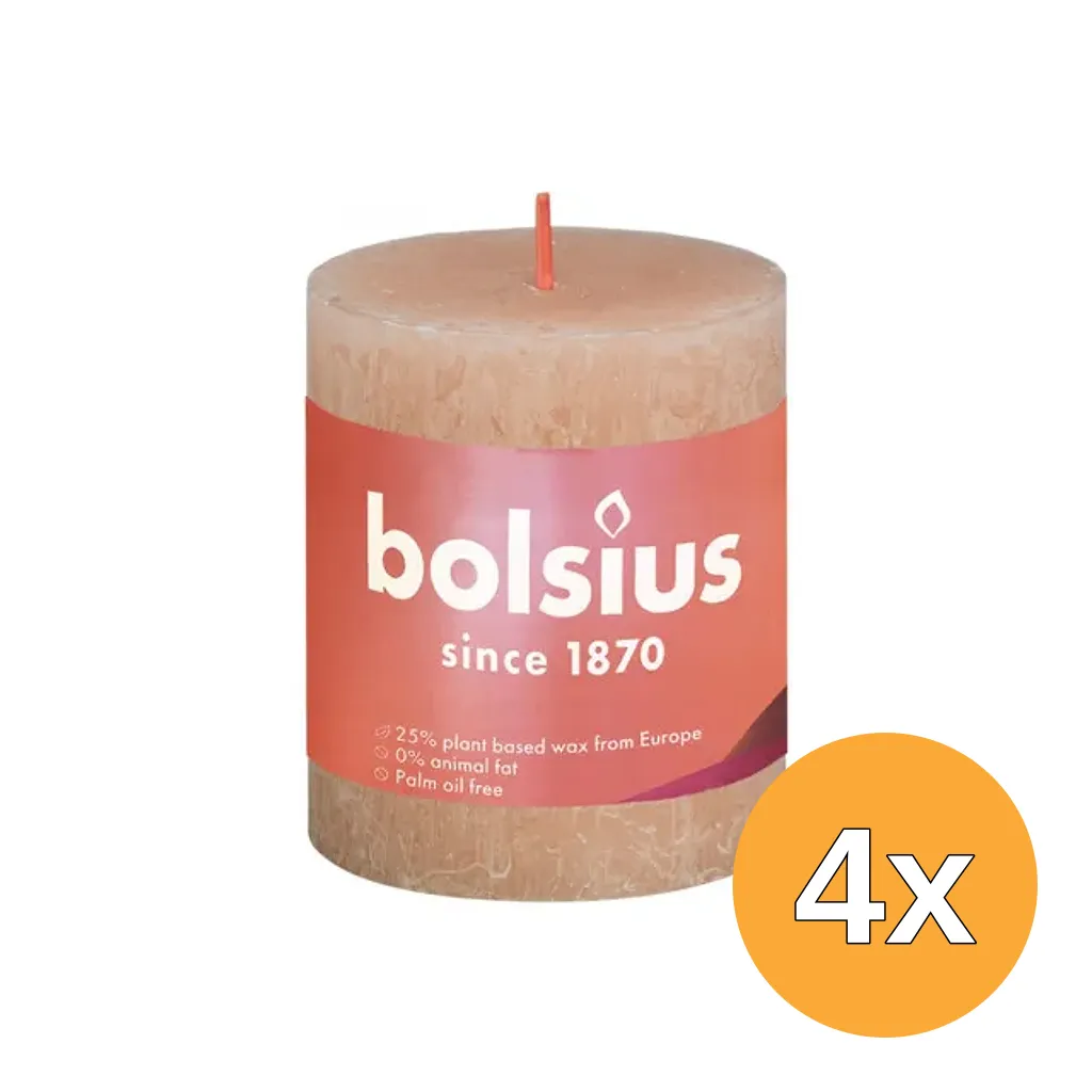4x Bolsius Rustiekkaars Shine 80/68 Misty Pink (1 stuk)